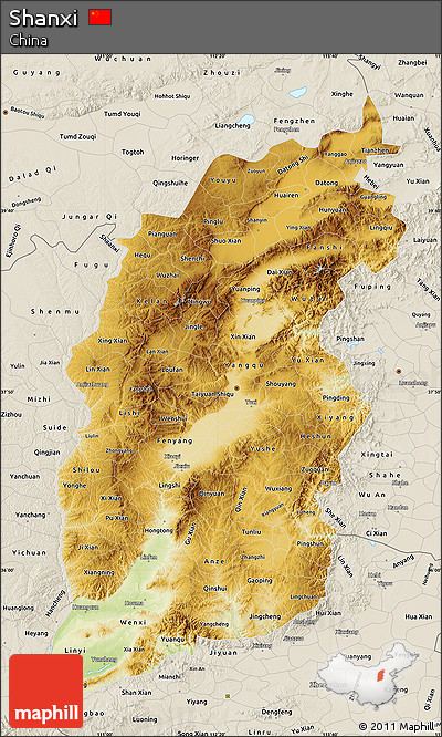 Physical Map of Shanxi, shaded relief outside