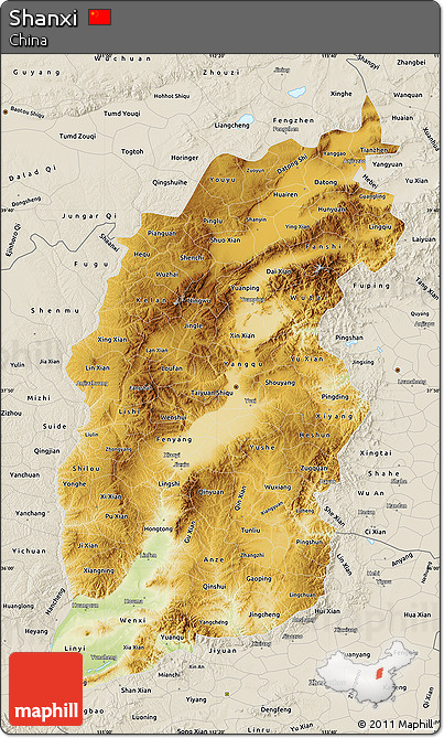 Physical Map of Shanxi, shaded relief outside