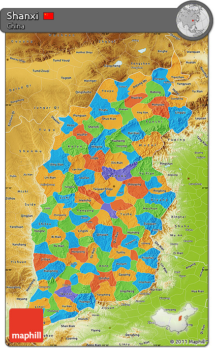 Political Map of Shanxi, physical outside