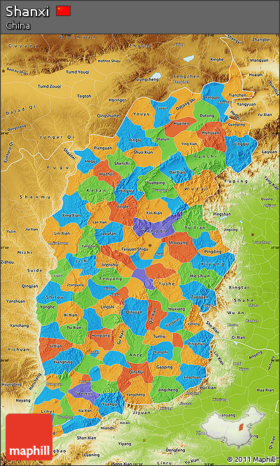 Political Map of Shanxi, physical outside