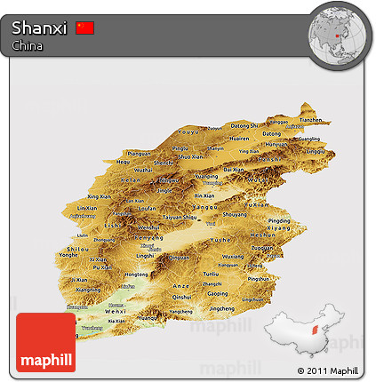 Physical Panoramic Map of Shanxi, cropped outside