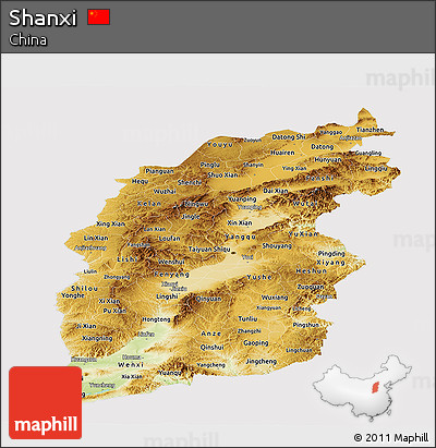 Physical Panoramic Map of Shanxi, cropped outside