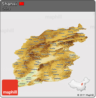 Physical Panoramic Map of Shanxi, cropped outside