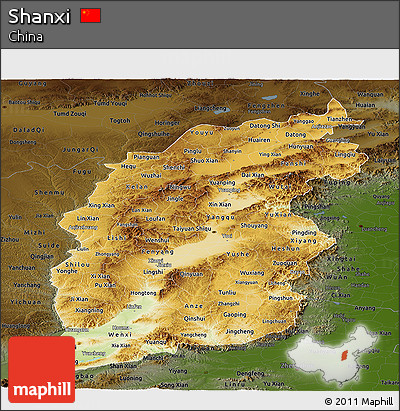 Physical Panoramic Map of Shanxi, darken