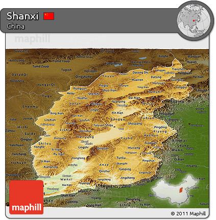 Physical Panoramic Map of Shanxi, darken