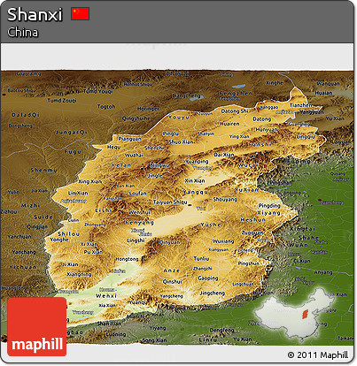 Physical Panoramic Map of Shanxi, darken