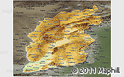 Physical Panoramic Map of Shanxi, darken, semi-desaturated