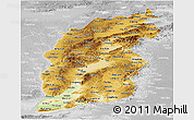 Physical Panoramic Map of Shanxi, lighten, desaturated