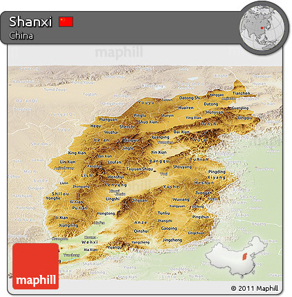 Physical Panoramic Map of Shanxi, lighten