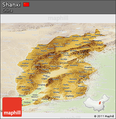 Physical Panoramic Map of Shanxi, lighten