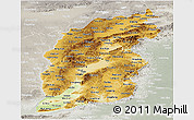 Physical Panoramic Map of Shanxi, lighten, semi-desaturated