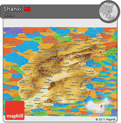 Physical Panoramic Map of Shanxi, political outside