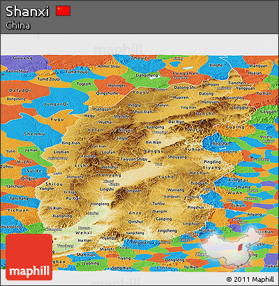 Physical Panoramic Map of Shanxi, political outside