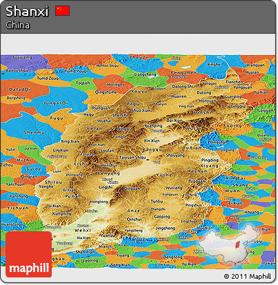 Physical Panoramic Map of Shanxi, political outside