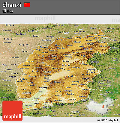 Physical Panoramic Map of Shanxi, satellite outside