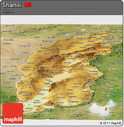 Physical Panoramic Map of Shanxi, satellite outside