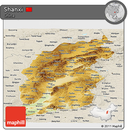 Physical Panoramic Map of Shanxi, shaded relief outside