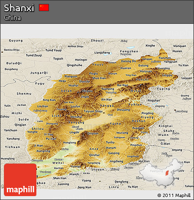 Physical Panoramic Map of Shanxi, shaded relief outside