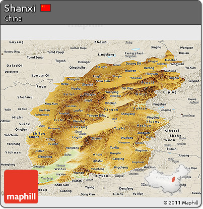 Physical Panoramic Map of Shanxi, shaded relief outside