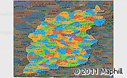 Political Panoramic Map of Shanxi, darken, semi-desaturated