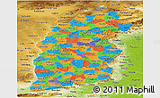 Political Panoramic Map of Shanxi, physical outside