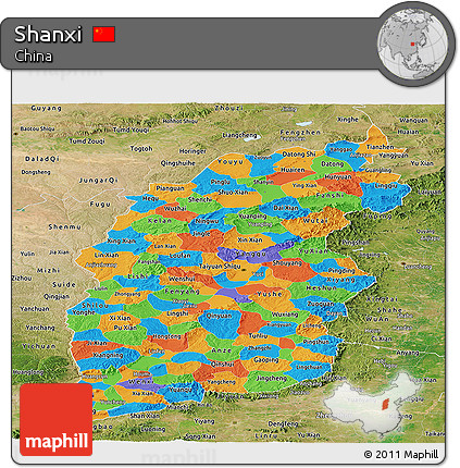 Political Panoramic Map of Shanxi, satellite outside