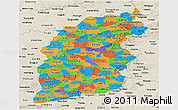 Political Panoramic Map of Shanxi, shaded relief outside