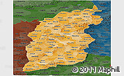 Political Shades Panoramic Map of Shanxi, darken