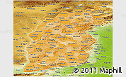 Political Shades Panoramic Map of Shanxi, physical outside