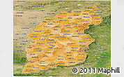 Political Shades Panoramic Map of Shanxi, satellite outside