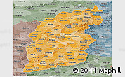 Political Shades Panoramic Map of Shanxi, semi-desaturated