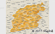 Political Shades Panoramic Map of Shanxi, shaded relief outside