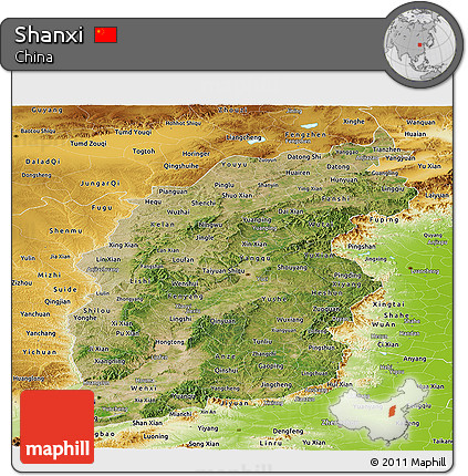 Satellite Panoramic Map of Shanxi, physical outside