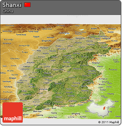 Satellite Panoramic Map of Shanxi, physical outside