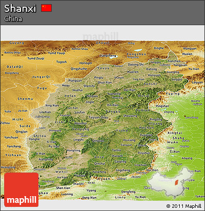 Satellite Panoramic Map of Shanxi, physical outside