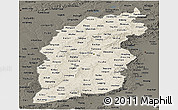 Shaded Relief Panoramic Map of Shanxi, darken