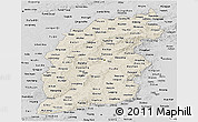 Shaded Relief Panoramic Map of Shanxi, desaturated