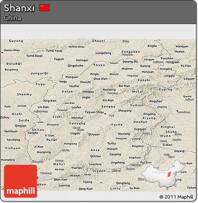 Shaded Relief Panoramic Map of Shanxi
