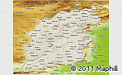 Shaded Relief Panoramic Map of Shanxi, physical outside