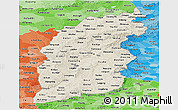 Shaded Relief Panoramic Map of Shanxi, political shades outside