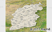 Shaded Relief Panoramic Map of Shanxi, satellite outside