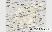 Shaded Relief Panoramic Map of Shanxi, semi-desaturated