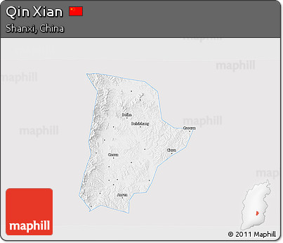Silver Style 3D Map of Qin Xian, single color outside