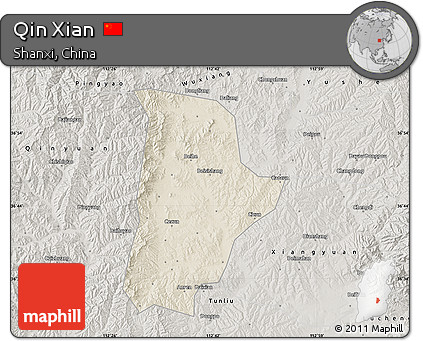Shaded Relief Map of Qin Xian, semi-desaturated
