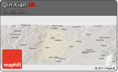Shaded Relief Panoramic Map of Qin Xian, semi-desaturated