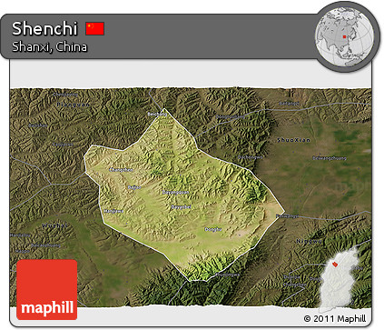 Satellite 3D Map of Shenchi, darken