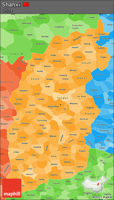 Political Shades Simple Map of Shanxi