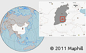 Gray Location Map of Tunliu, highlighted country, highlighted parent region, hill shading