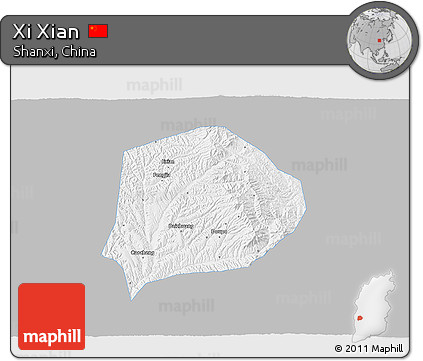 Gray 3D Map of Xi Xian, single color outside