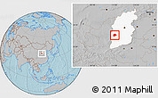 Gray Location Map of Xi Xian, highlighted parent region, hill shading